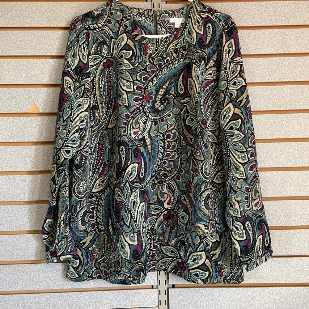 J.Jill Paisley Print Long Sleeve Button Back Blouse Top Women's Size M